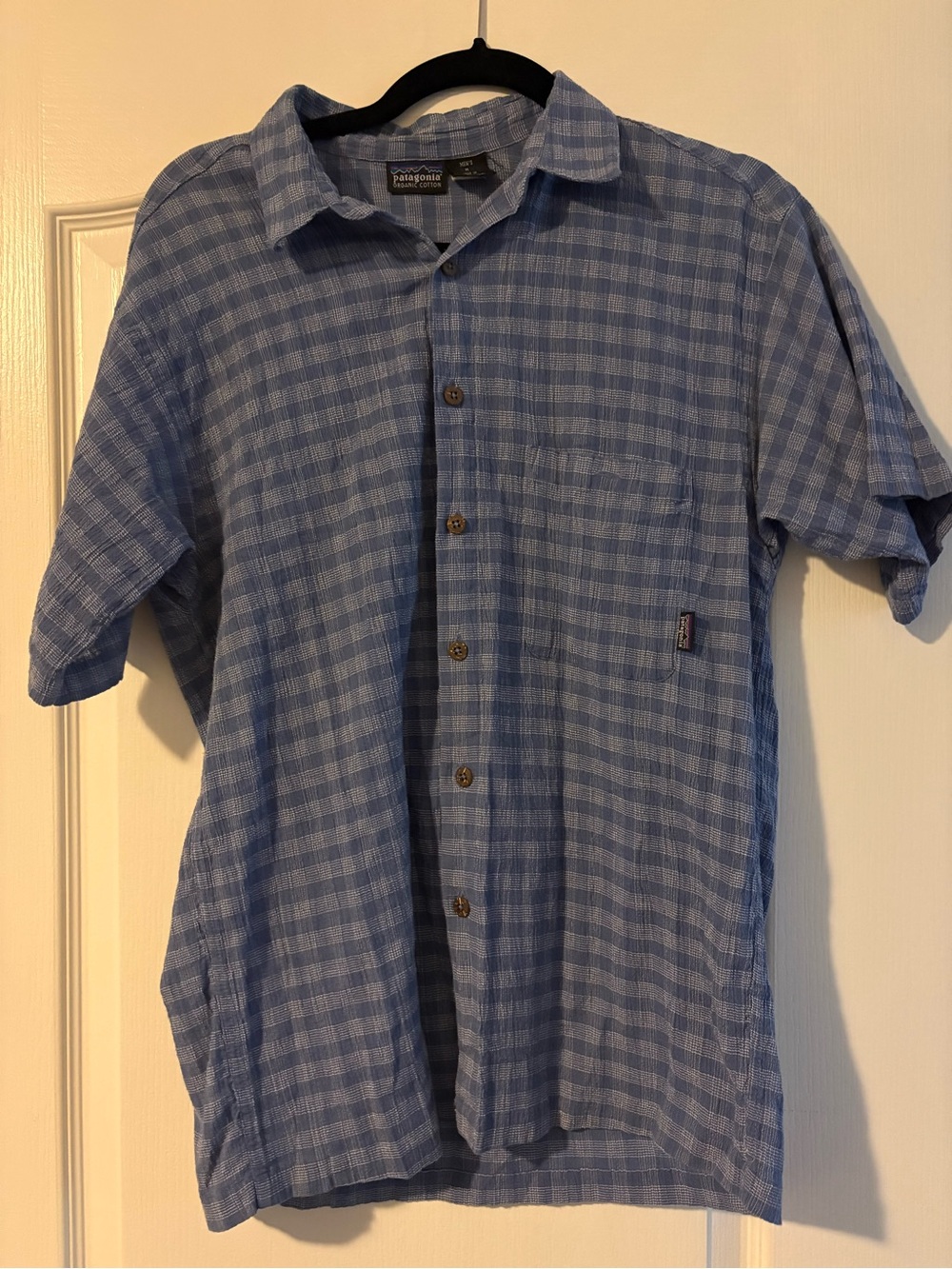 Patagonia Organic Cotton Short Sleeve Button-Up Blue Striped
